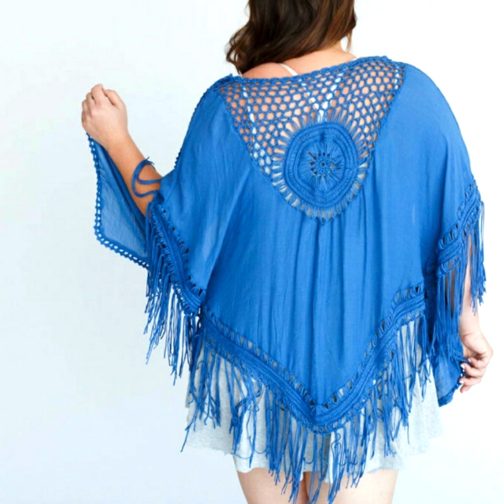 NWOT Three Bird Nest Blue Dreamy Macrame Kimono